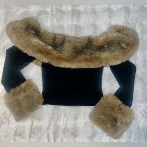 (SOLD) Black Off-Shoulder Top with Faux Fur Trim